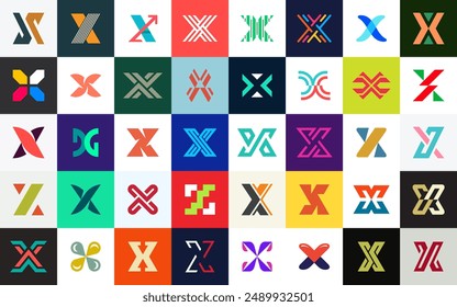 Abstract logos collection with letter X. Geometric abstract logos. Icon design