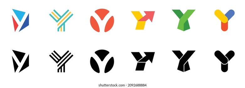 Abstract logos collection with letter Y. Geometric abstract logos. Icon design 