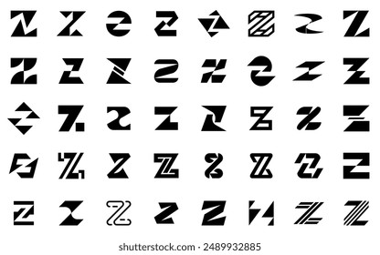 Abstract logos collection with letter Z. Geometric abstract logos. Icon design