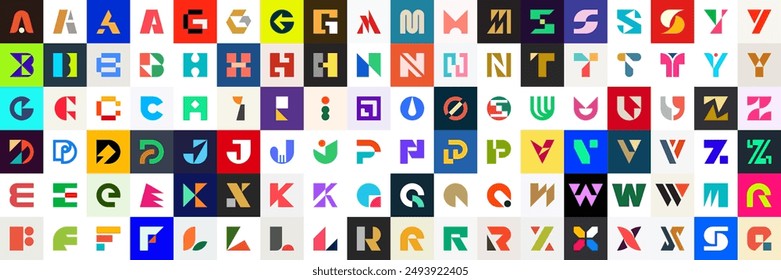 Abstract logos collection with letters. Geometrical abstract logos. Icon design	