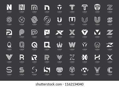 Abstract logos collection with letters. Isolated on Black background