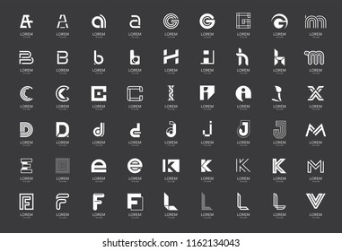 Abstract logos collection with letters. Isolated on Black background