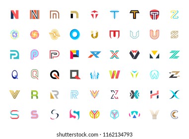 Abstract logos collection with letters. Isolated on White background