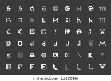 Abstract logos collection with letters. Isolated on Black background