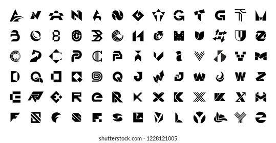 Abstract logos collection with letters. Isolated on White background