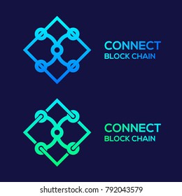 Abstract Logos Colorful Dots logo with Modern line Cross Square shape, Connect Technology and Digital, Blockchain, Bitcoin Cryptocurrency data concept for your Corporate identity