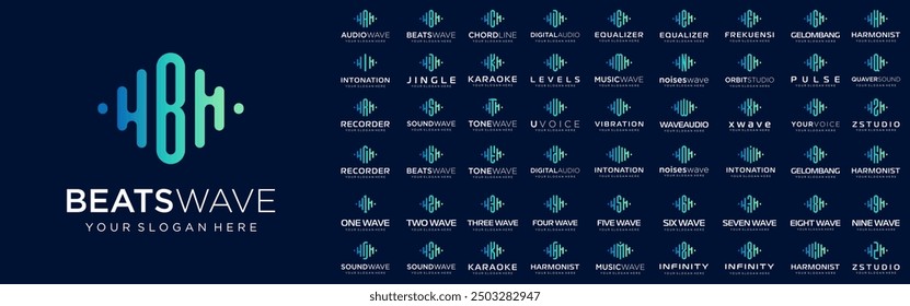 abstract logos combined audio element with letters from A to Z and numbers from 1 to 9. vector illustration