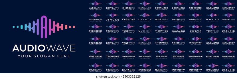 abstract logos combined audio element with letters from A to Z and numbers from 1 to 9. vector illustration