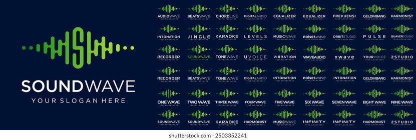 abstract logos combined audio element with letters from A to Z and numbers from 1 to 9. vector illustration