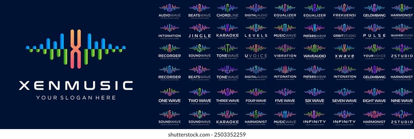 abstract logos combined audio element with letters from A to Z and numbers from 1 to 9. vector illustration