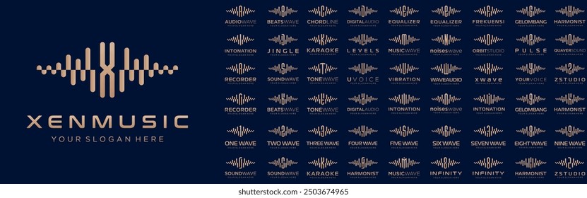 abstract logos combined audio element with letters from A to Z and numbers from 1 to 9. vector illustration