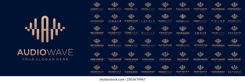 abstract logos combined audio element with letters from A to Z and numbers from 1 to 9. vector illustration