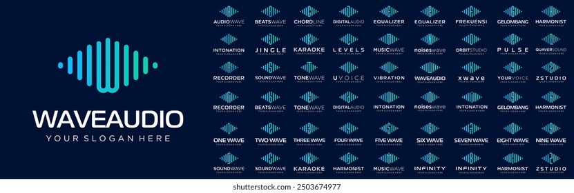 abstract logos combined audio element with letters from A to Z and numbers from 1 to 9. vector illustration