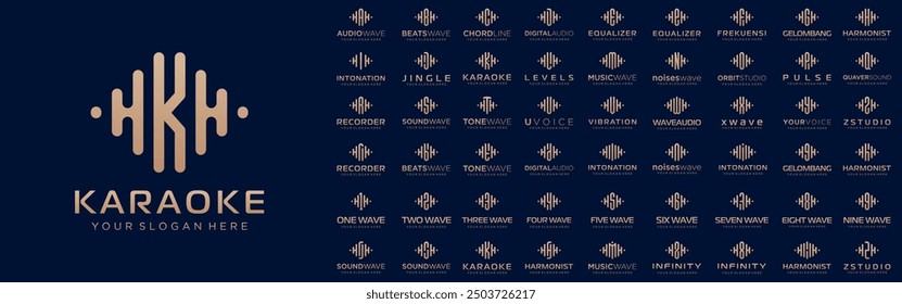abstract logos combined audio element with letters from A to Z and numbers from 1 to 9. vector illustration
