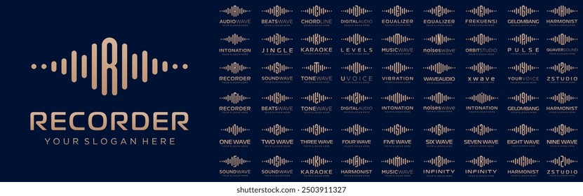 abstract logos combined audio element with letters from A to Z and numbers from 1 to 9. vector illustration