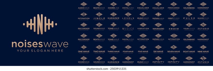 abstract logos combined audio element with letters from A to Z and numbers from 1 to 9. vector illustration