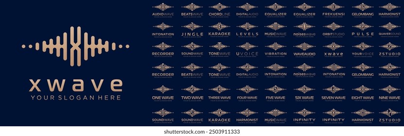 abstract logos combined audio element with letters from A to Z and numbers from 1 to 9. vector illustration