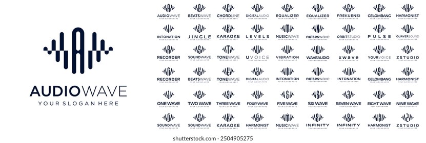 abstract logos combined audio element with letters from A to Z and numbers from 1 to 9. vector illustration