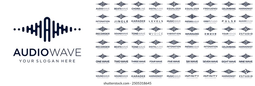 abstract logos combined audio element with letters from A to Z and numbers from 1 to 9. vector illustration