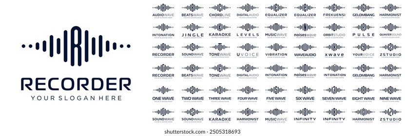 abstract logos combined audio element with letters from A to Z and numbers from 1 to 9. vector illustration