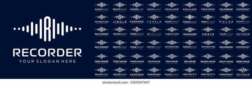 abstract logos combined audio element with letters from A to Z and numbers from 1 to 9. vector illustration