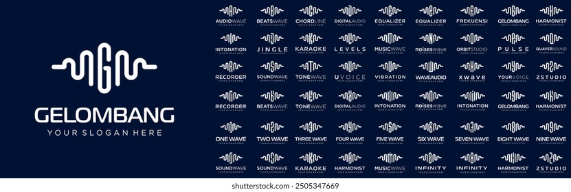 abstract logos combined audio element with letters from A to Z and numbers from 1 to 9. vector illustration