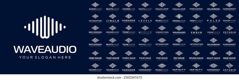abstract logos combined audio element with letters from A to Z and numbers from 1 to 9. vector illustration