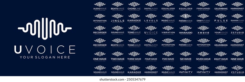 abstract logos combined audio element with letters from A to Z and numbers from 1 to 9. vector illustration