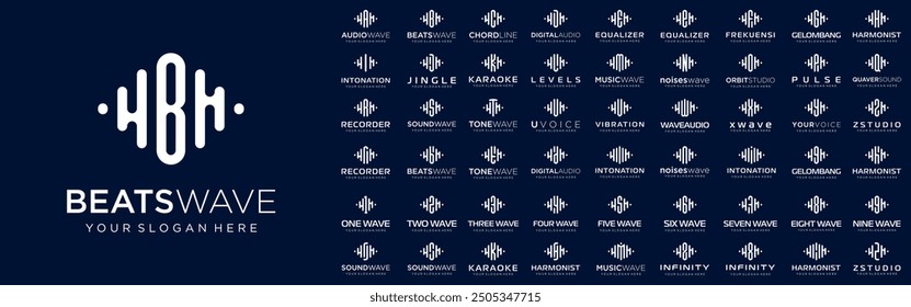 abstract logos combined audio element with letters from A to Z and numbers from 1 to 9. vector illustration