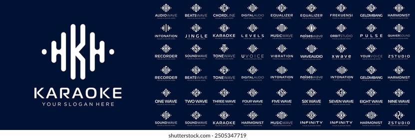 abstrakte Logos kombiniert Audioelement mit Buchstaben von A bis Z und Zahlen von 1 bis 9. Vektorgrafik