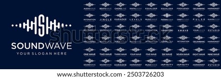 abstract logos combined audio element with letters from A to Z and numbers from 1 to 9. vector illustration