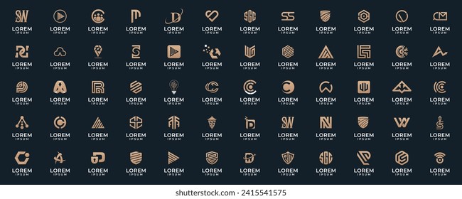 Abstract logos mega collection. Abstract design concept for branding with golden gradient. logo design for business, technology, internet companies, etc