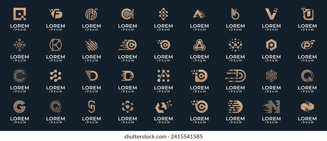 Resumen de la mega colección de logotipos. Concepto de diseño abstracto para marca con gradiente dorado. diseño de logotipo para empresas, tecnología, empresas de Internet, etc.