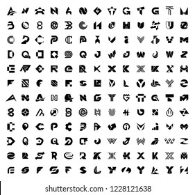 Abstract logos mega collection with letters. Isolated on White background
