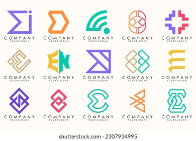Resumen de logotipos mega colección con letras E. Logotipos geométricos abstractos