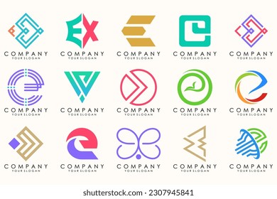 Resumen de logotipos mega colección con letras E. Logotipos geométricos abstractos
