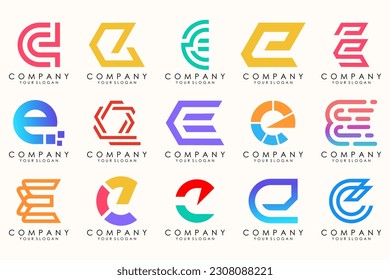 Abstract logos mega collection with letters E. Geometrical abstract logos