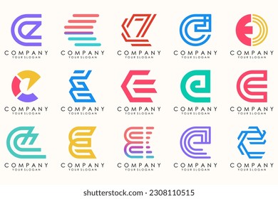 Resumen de logotipos mega colección con letras E. Logotipos geométricos abstractos