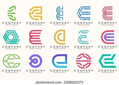 Abstract logos mega collection with letters E. Geometrical abstract logos