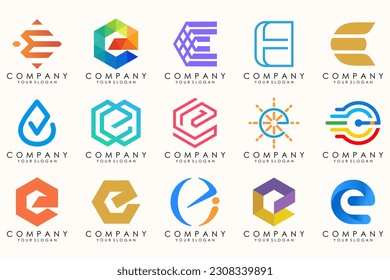 Abstract logos mega collection with letters E. Geometrical abstract logos