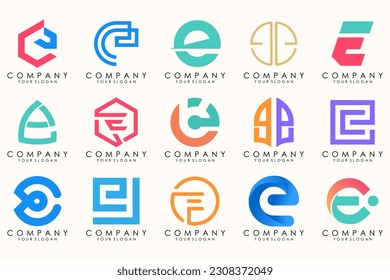 Resumen de logotipos mega colección con letras E. Logotipos geométricos abstractos