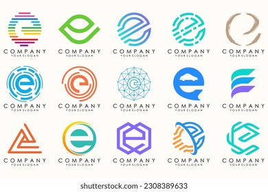 Resumen de logotipos mega colección con letras E. Logotipos geométricos abstractos