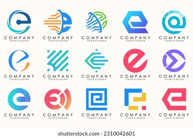 Abstract logos mega collection with letters E. Geometrical abstract logos