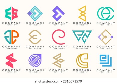 Abstract logos mega collection with letters E. Geometrical abstract logos