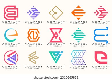 Abstract logos mega collection with letters E. Geometrical abstract logos