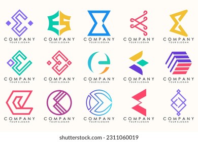Abstrakte Logos Mega-Kollektion mit Buchstaben E. Abstrakte geometrische Logos