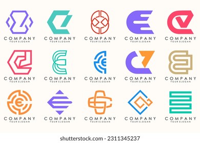 Resumen de logotipos mega colección con letras E. Logotipos geométricos abstractos