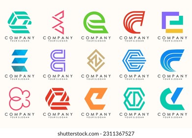 Abstract logos mega collection with letters E. Geometrical abstract logos