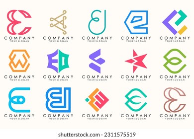 Resumen de logotipos mega colección con letras E. Logotipos geométricos abstractos