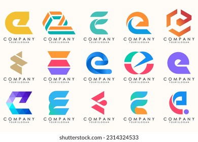 Abstract logos mega collection with letters E. Geometrical abstract logos